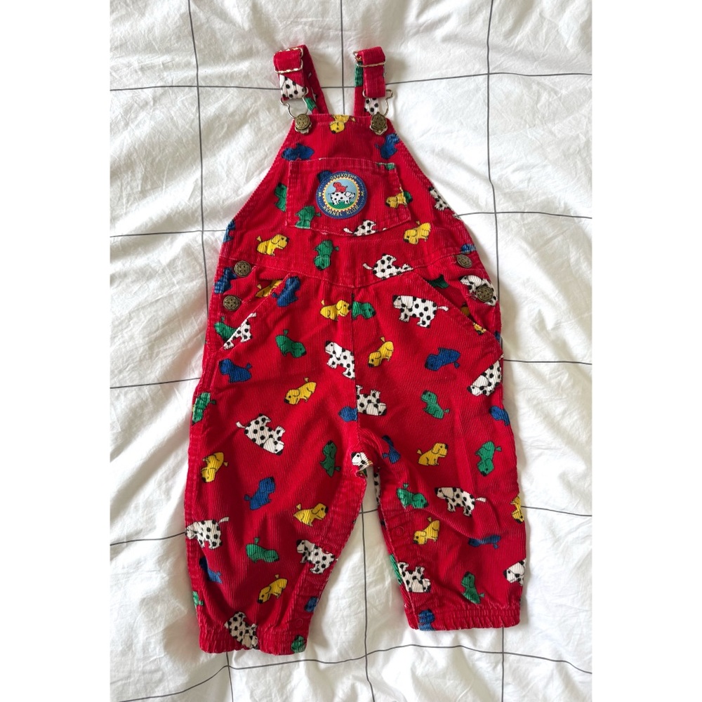 Vintage red corduroy Oshkosh B’Gosh Kennel Klub puppy overalls jumpsuit